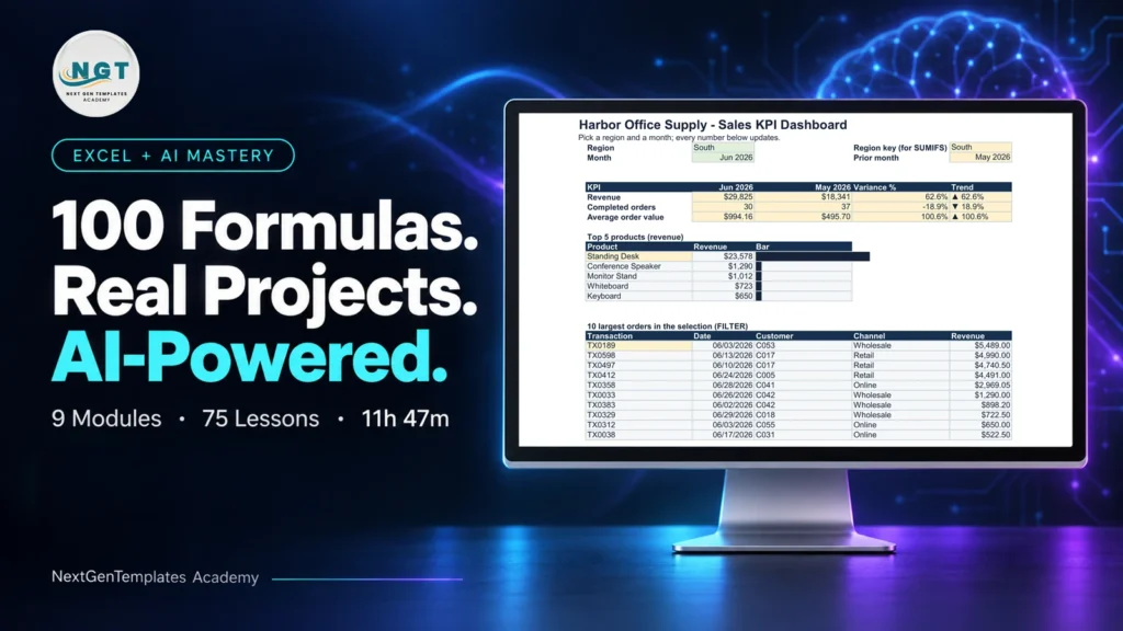 Excel + AI Mastery: 100 Essential Formulas course
