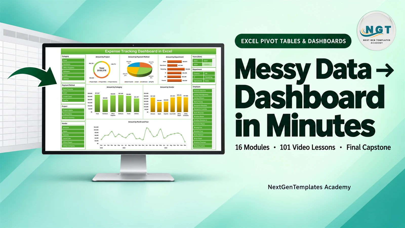 Learn Pivot Tables in Excel - from messy data to an interactive dashboard